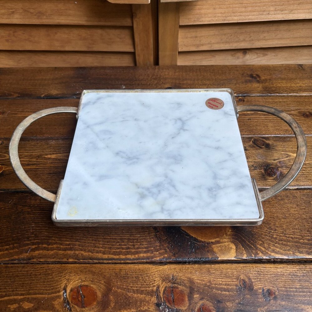 Leonard Silverplate Italy Marble & Silver Serving Tray‎ with Handles